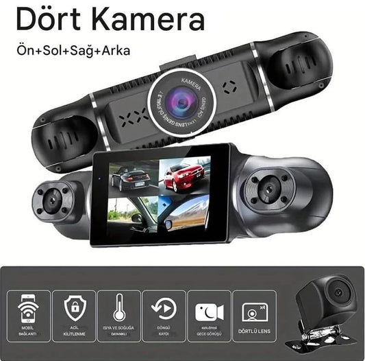 4 Kameralı 360° Araç İçi Kamera – Ultra HD, Wi-Fi, GPS & Park Modu [KAPIDA ÖDEME & ÜCRETSİZ KARGO]