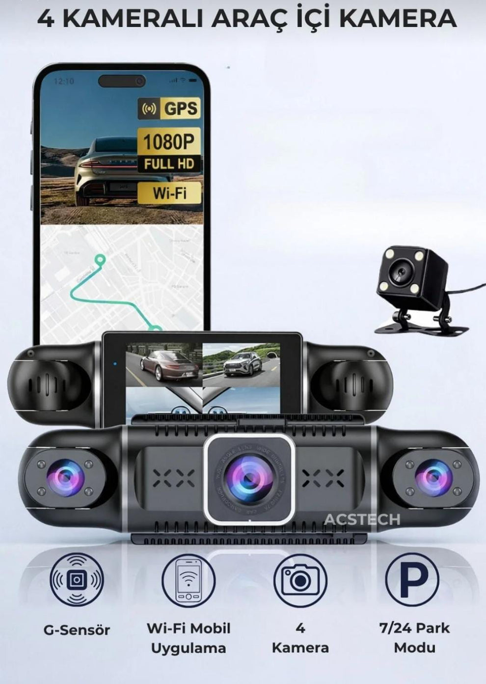 4 Kameralı 360° Araç İçi Kamera – Ultra HD, Wi-Fi, GPS & Park Modu [KAPIDA ÖDEME & ÜCRETSİZ KARGO]